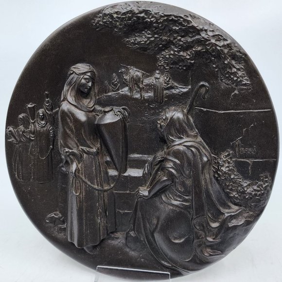 Rhodes Studios Rebekah at the Well 3D Plate w COA 3773A Bronze 8 in VTG 1987 - Picture 4 of 16
